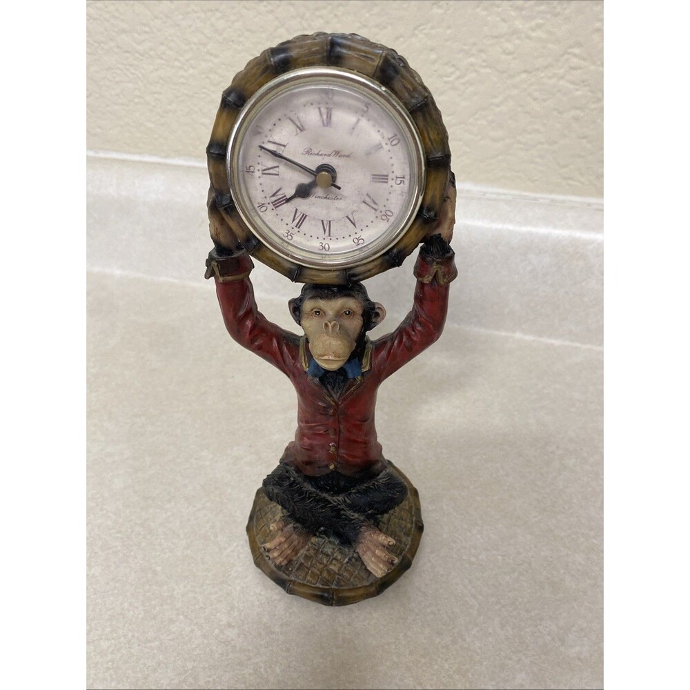 vintage desk clock monkey figurine with Richard Ward designer Winchester clock